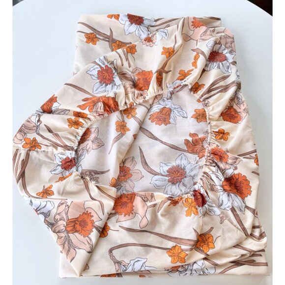 Vintage 70s bedsheet, your choice: flat or fitted; orange, white brown daffodil - Picture 10 of 10